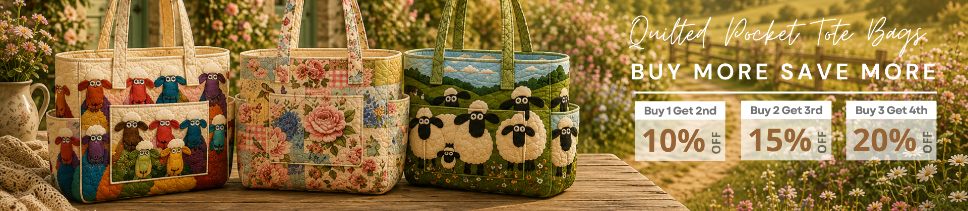 Quilted Pockets Tote Bags