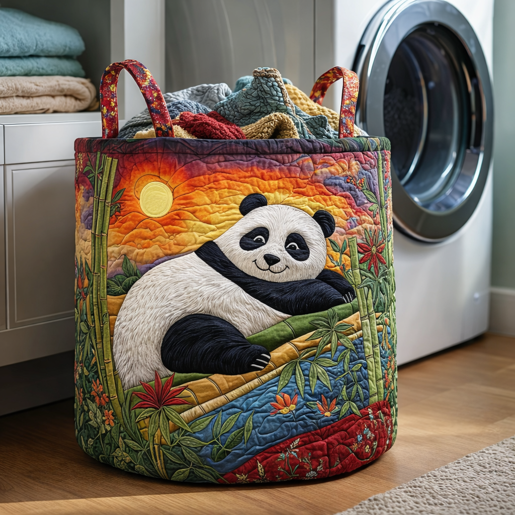 Lying Panda Quilted Laundry Basket