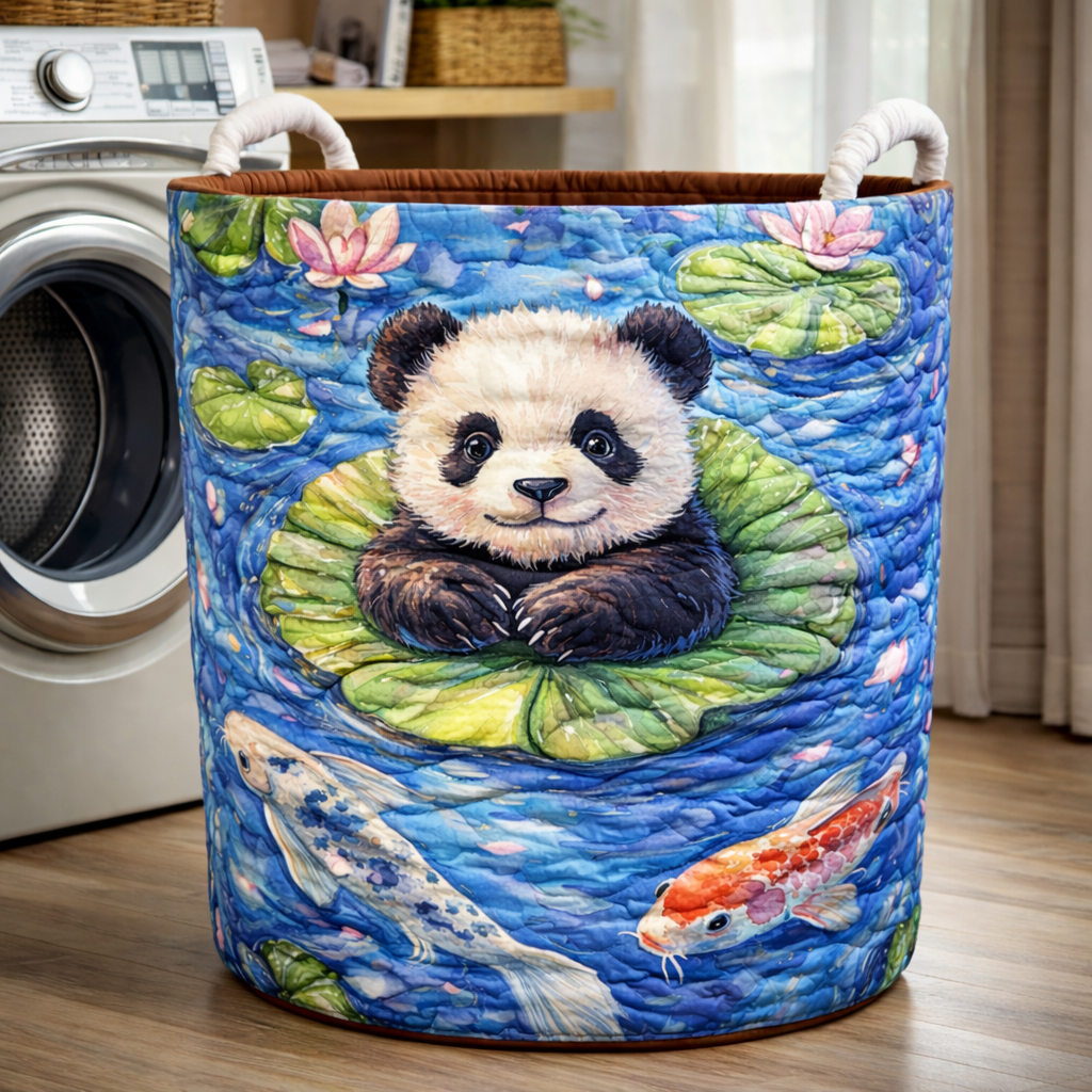 Swimming Panda Quilted Laundry Basket