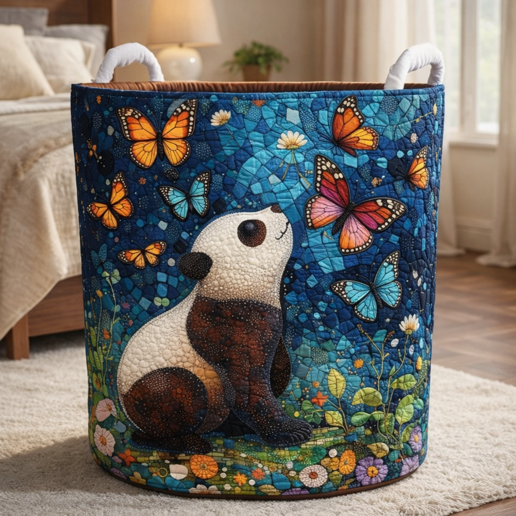 Panda At Night Quilted Laundry Basket