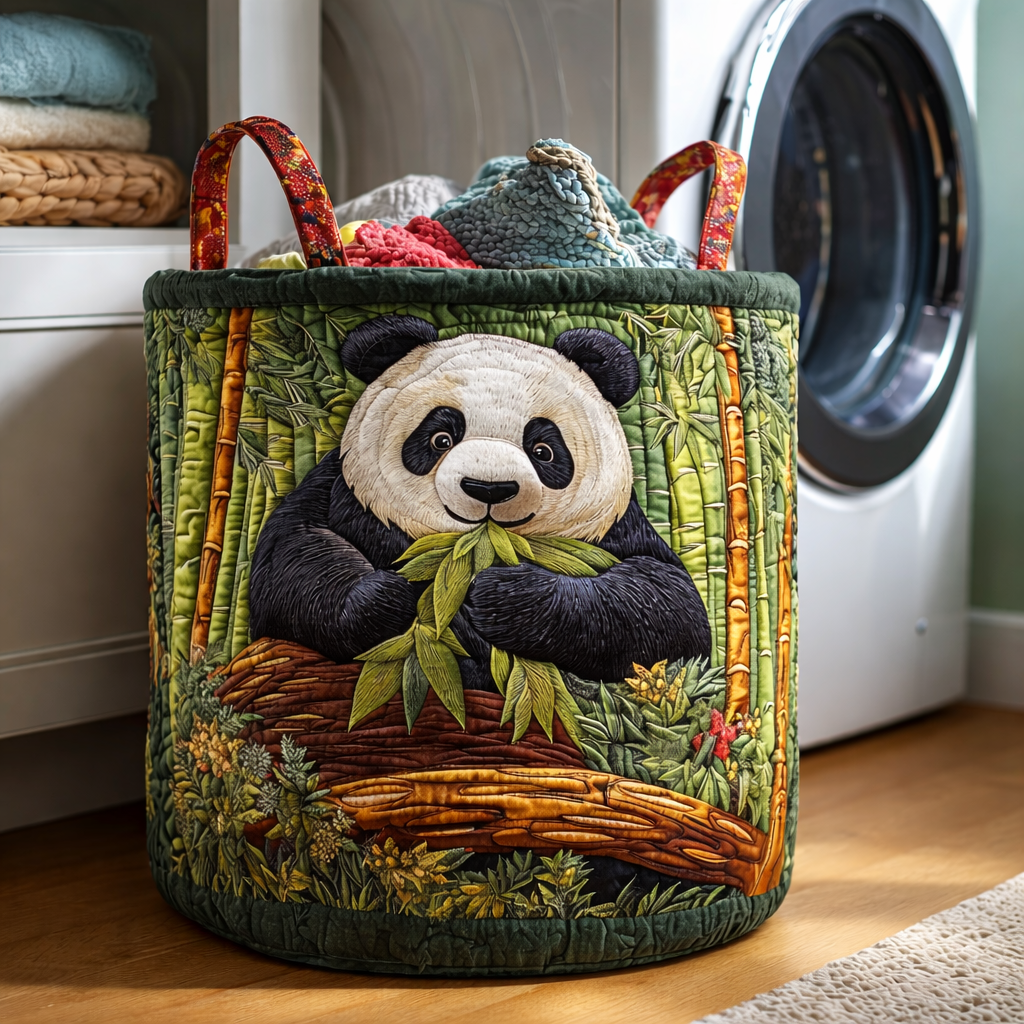 Panda Bamboo Quilted Laundry Basket