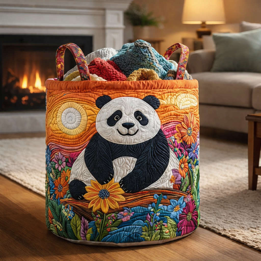Panda Flower Sun Quilted Laundry Basket
