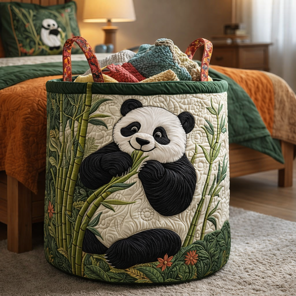 Panda Eat Bamboo Quilted Laundry Basket