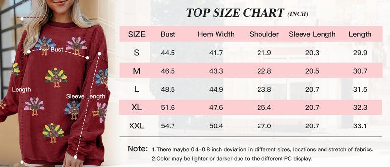 Mntaor Women's Oversized Christmas Sweatshirt with Sequin Turkey Graphic Corded Baggy Long Sleeve Winteroutfit Round Neck Casual Tops for Comfortable Wear