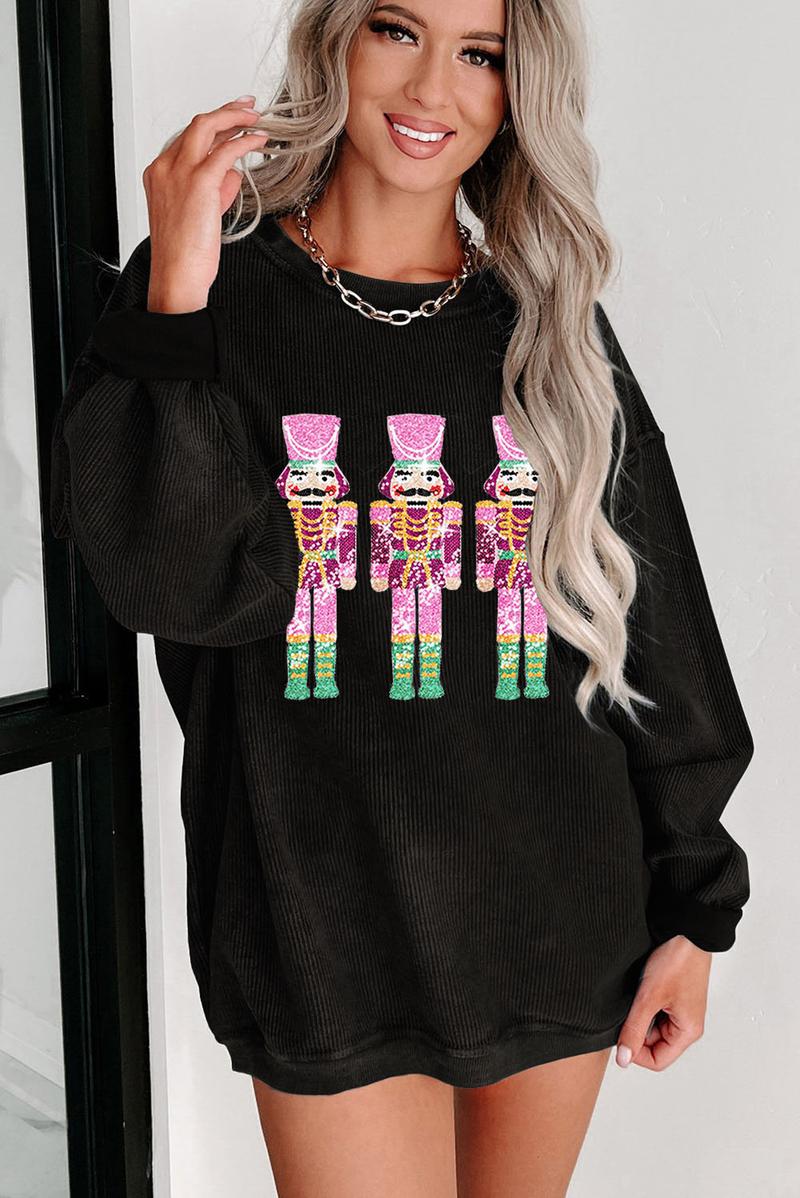 Mntaor Women's Oversized Christmas Sweatshirt with Sequin Turkey Graphic Corded Baggy Long Sleeve Winteroutfit Round Neck Casual Tops for Comfortable Wear