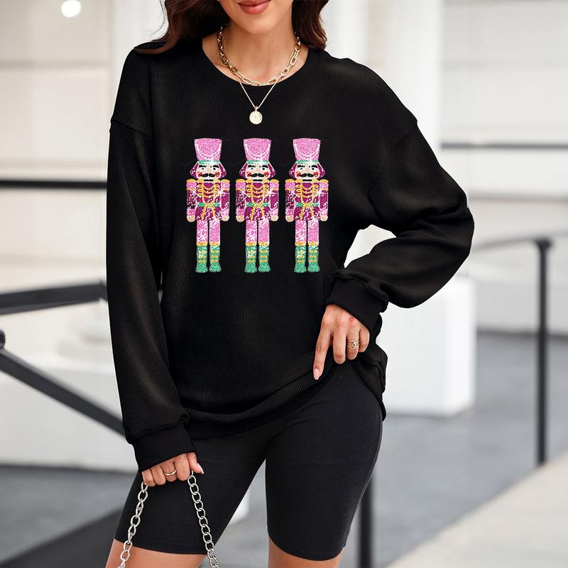 Mntaor Women's Oversized Christmas Sweatshirt with Sequin Turkey Graphic Corded Baggy Long Sleeve Winteroutfit Round Neck Casual Tops for Comfortable Wear