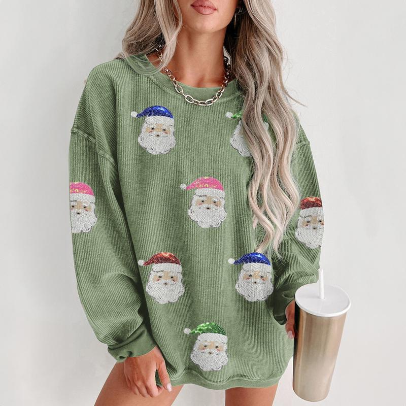 Mntaor Women's Oversized Christmas Sweatshirt with Sequin Turkey Graphic Corded Baggy Long Sleeve Winteroutfit Round Neck Casual Tops for Comfortable Wear