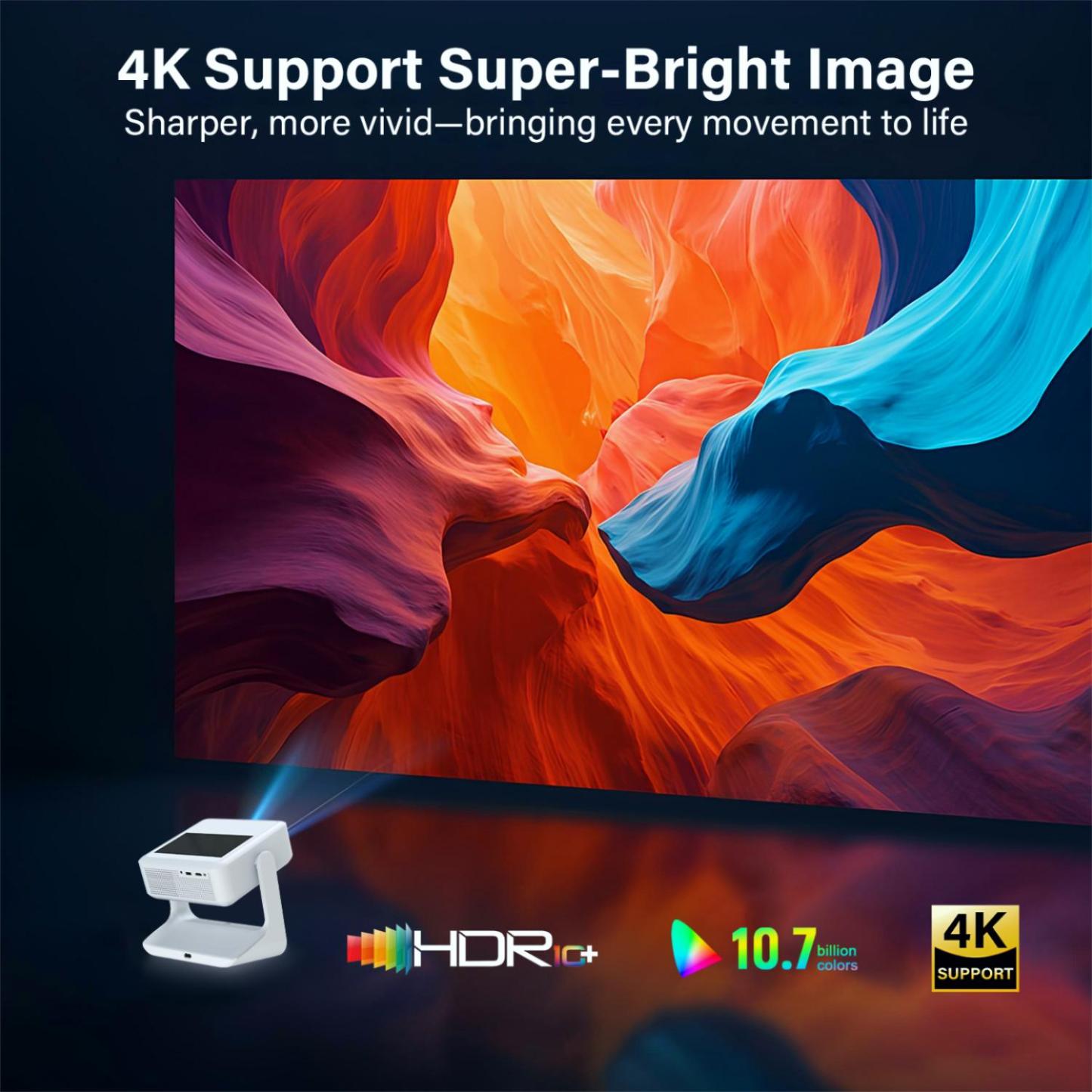 【Touch Screen/APP Store/800 ANSI/Auto Focus】Portable Projector, Full HD 4K Support Smart Video Projector, WiFi 6 Bluetooth for Home Theater/Gaming/Outdoor (180° Stand & 300 ''Display)