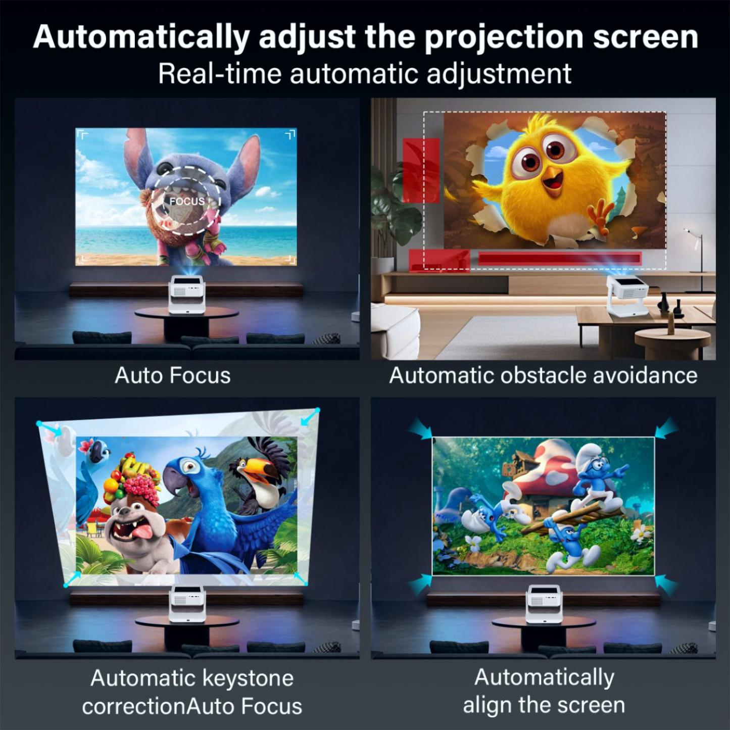 【Touch Screen/APP Store/800 ANSI/Auto Focus】Portable Projector, Full HD 4K Support Smart Video Projector, WiFi 6 Bluetooth for Home Theater/Gaming/Outdoor (180° Stand & 300 ''Display)