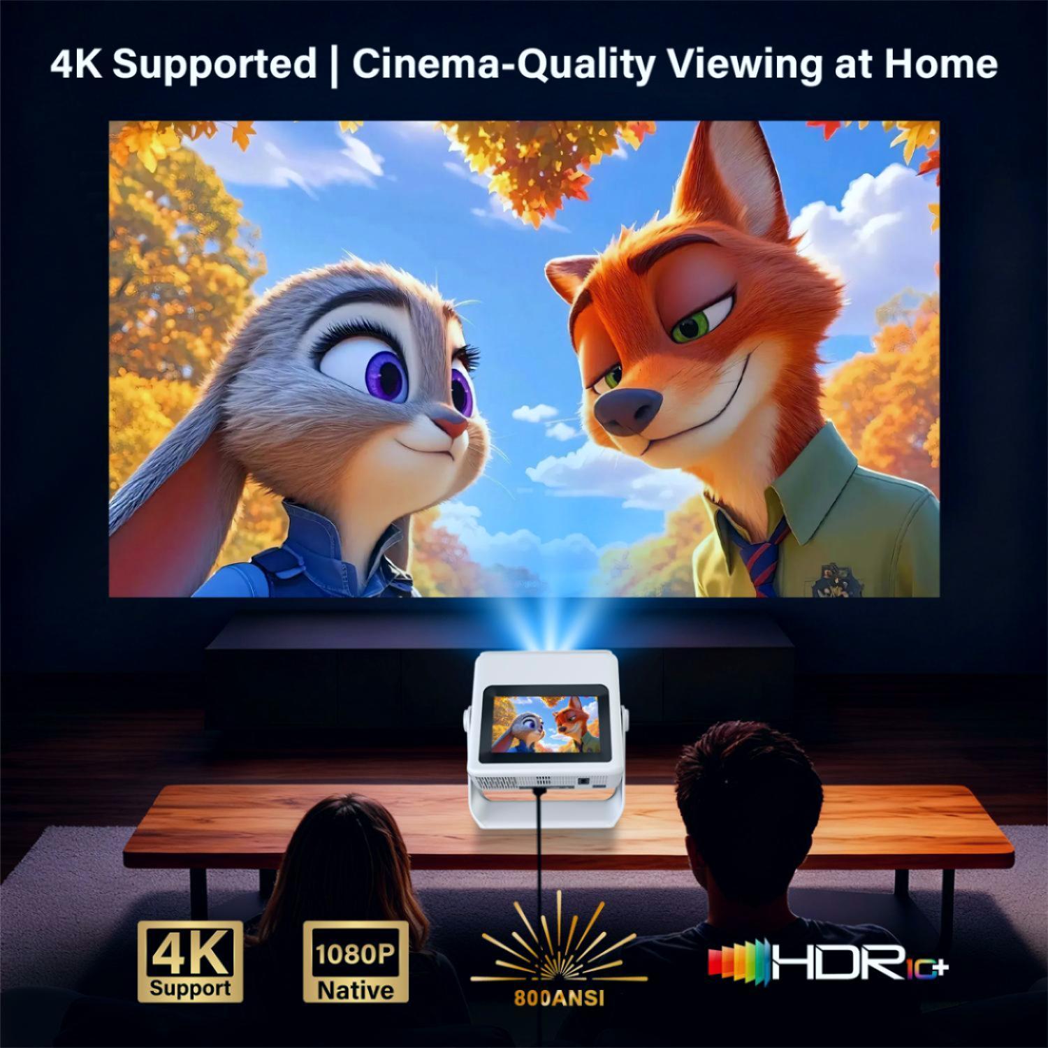 4k Support Projector with WiFi and Bluetooth,TouchScreen Portable Outdoor Smart Projector Auto Focus & Touch Control, Built-in 1,000+ Apps Native 1080P Mini Portable Movie Proyector for Home Theater