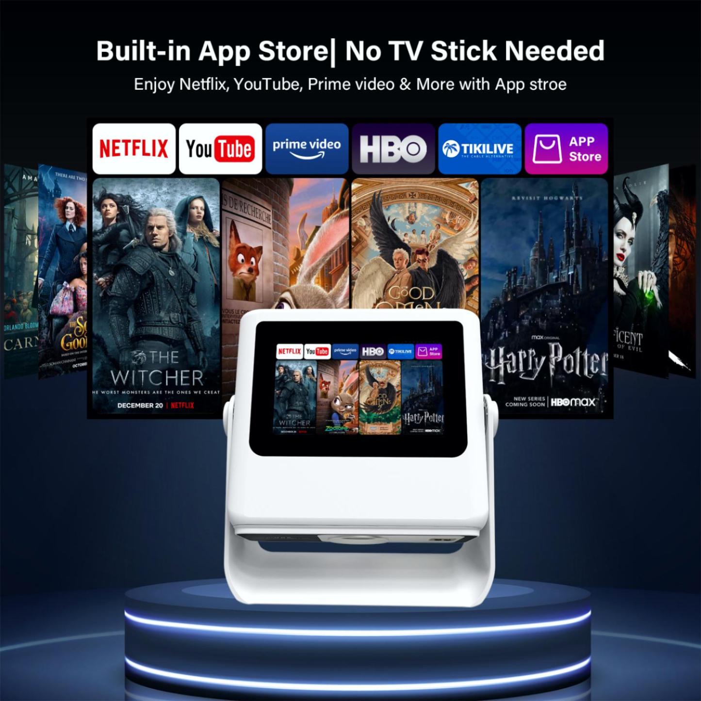 4k Support Projector with WiFi and Bluetooth,TouchScreen Portable Outdoor Smart Projector Auto Focus & Touch Control, Built-in 1,000+ Apps Native 1080P Mini Portable Movie Proyector for Home Theater