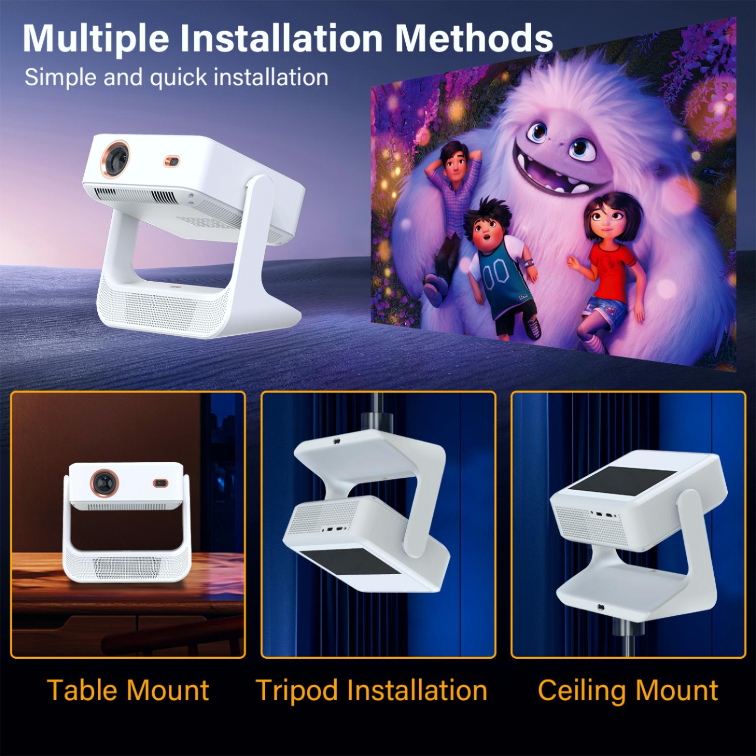 【Touch Screen/APP Store/800 ANSI/Auto Focus】Portable Projector, Full HD 4K Support Smart Video Projector, WiFi 6 Bluetooth for Home Theater/Gaming/Outdoor (180° Stand & 300 ''Display)