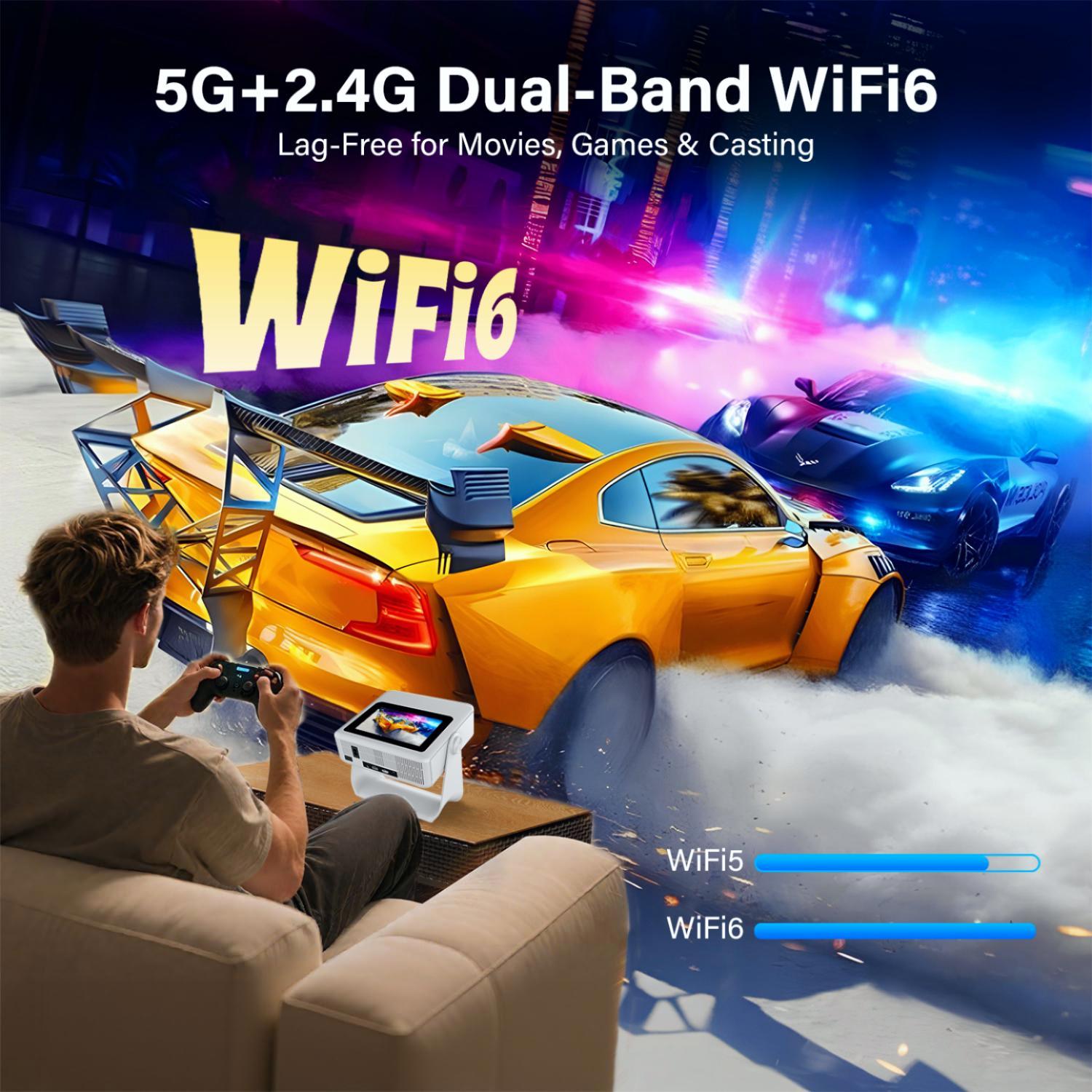 4k Support Projector with WiFi and Bluetooth,TouchScreen Portable Outdoor Smart Projector Auto Focus & Touch Control, Built-in 1,000+ Apps Native 1080P Mini Portable Movie Proyector for Home Theater