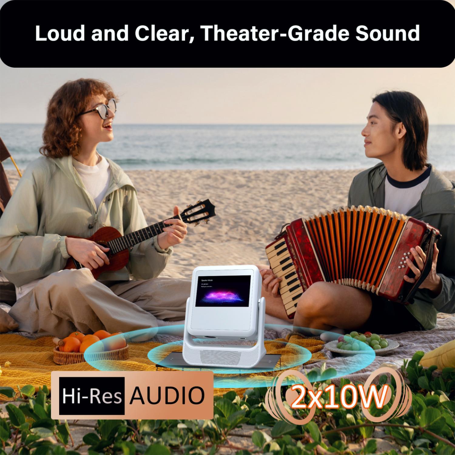 【Touch Screen/APP Store/800 ANSI/Auto Focus】Portable Projector, Full HD 4K Support Smart Video Projector, WiFi 6 Bluetooth for Home Theater/Gaming/Outdoor (180° Stand & 300 ''Display)