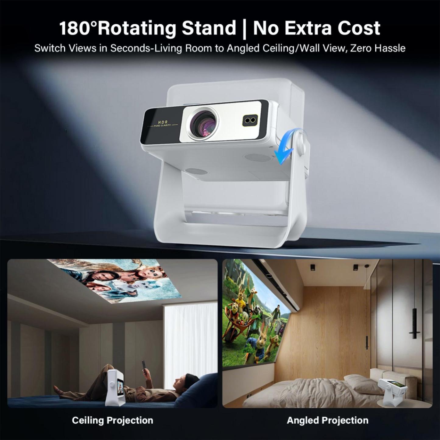 4k Support Projector with WiFi and Bluetooth,TouchScreen Portable Outdoor Smart Projector Auto Focus & Touch Control, Built-in 1,000+ Apps Native 1080P Mini Portable Movie Proyector for Home Theater