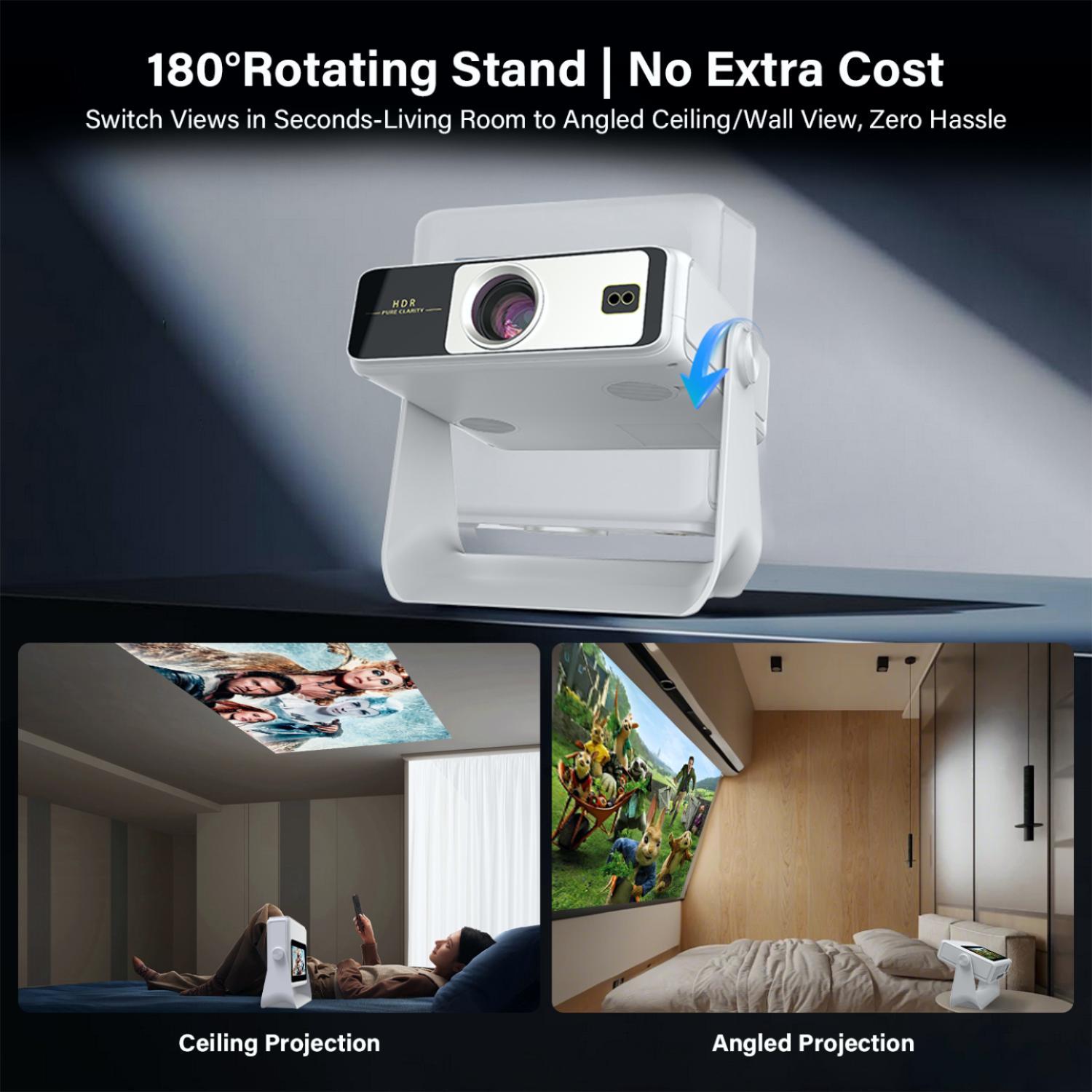 4k Support Projector with WiFi and Bluetooth,TouchScreen Portable Outdoor Smart Projector Auto Focus & Touch Control, Built-in 1,000+ Apps Native 1080P Mini Portable Movie Proyector for Home Theater