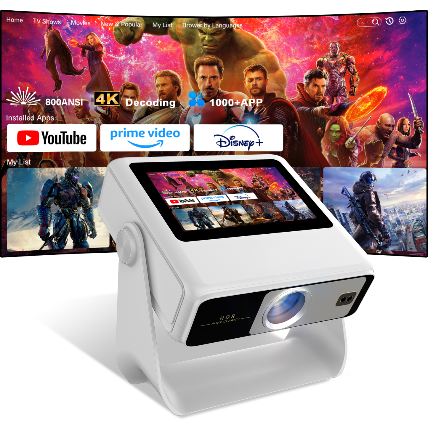Smart Touchscreen Projector with WiFi 6 and Bluetooth Built-in Apps - 4K Support Portable Bedroom Mini Projector Native 1080P , Auto Keystone Home Theater Cinema Movie Outdoor Proyector