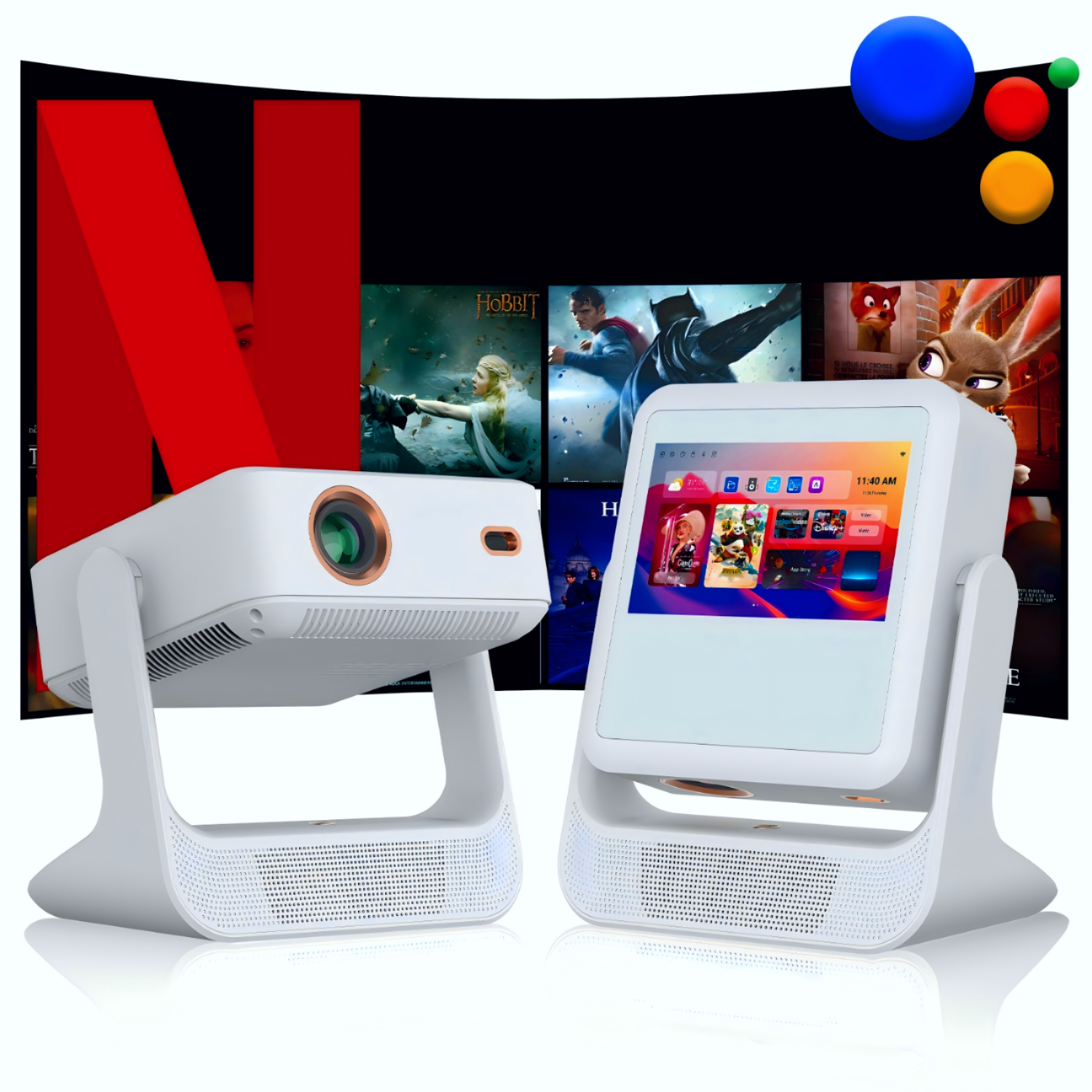 【Touch Screen/APP Store/800 ANSI/Auto Focus】Portable Projector, Full HD 4K Support Smart Video Projector, WiFi 6 Bluetooth for Home Theater/Gaming/Outdoor (180° Stand & 300 ''Display)