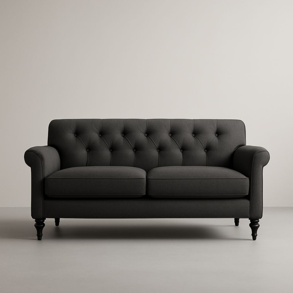 Canapé 2 places tissu Gris Foncé pieds bois