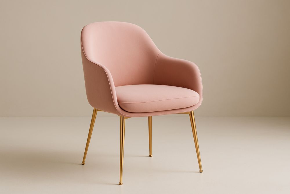 Fauteuil Velours Rose avec Pieds Métal Doré