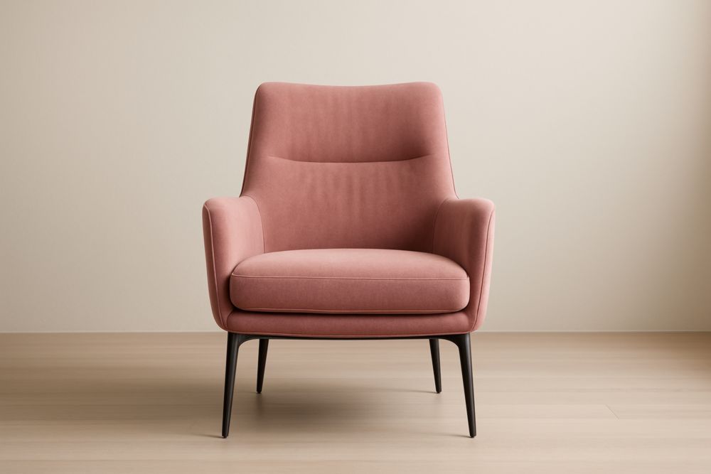 Fauteuil en Velours Rose avec Pieds en Acier Noir