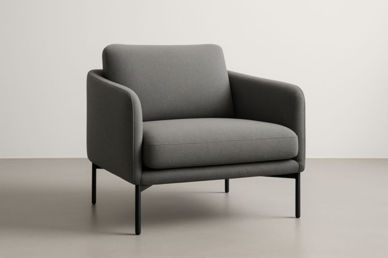 Fauteuil 80x85x85 cm en tissu polyester gris avec structure MDF, rembourrage en mousse et pieds en acier peint époxy