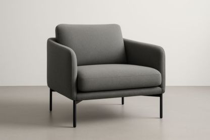 Fauteuil 80x85x85 cm en tissu polyester gris avec structure MDF, rembourrage en mousse et pieds en acier peint époxy
