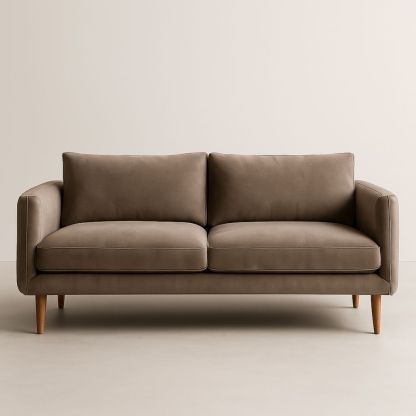 Canapé 2 places en tissu marron avec pieds en bois, 180x85x75 cm