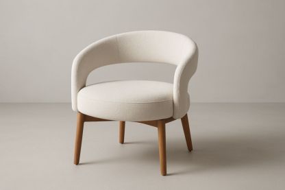 Fauteuil crème en MDF et tissu polyester avec pieds hêtre coniques – 60×60×75 cm