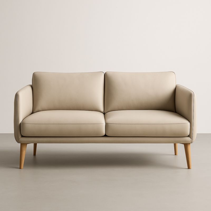 Canapé 2 Places Cuir Synthétique Beige Pieds Bois