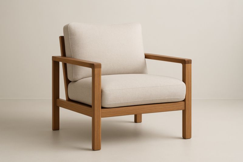 Fauteuil en bois et tissu beige