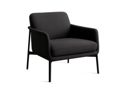 Fauteuil noir en MDF et tissu polyester avec pieds acier – 80×72×78 cm