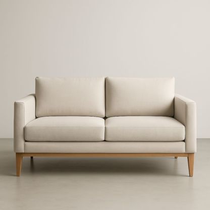 Canapé 2 places tissu beige bois massif