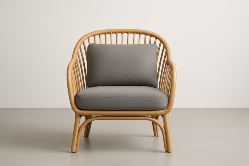 Fauteuil rotin naturel bois clair coussin gris 75 x 70 x 80 cm polyester mousse