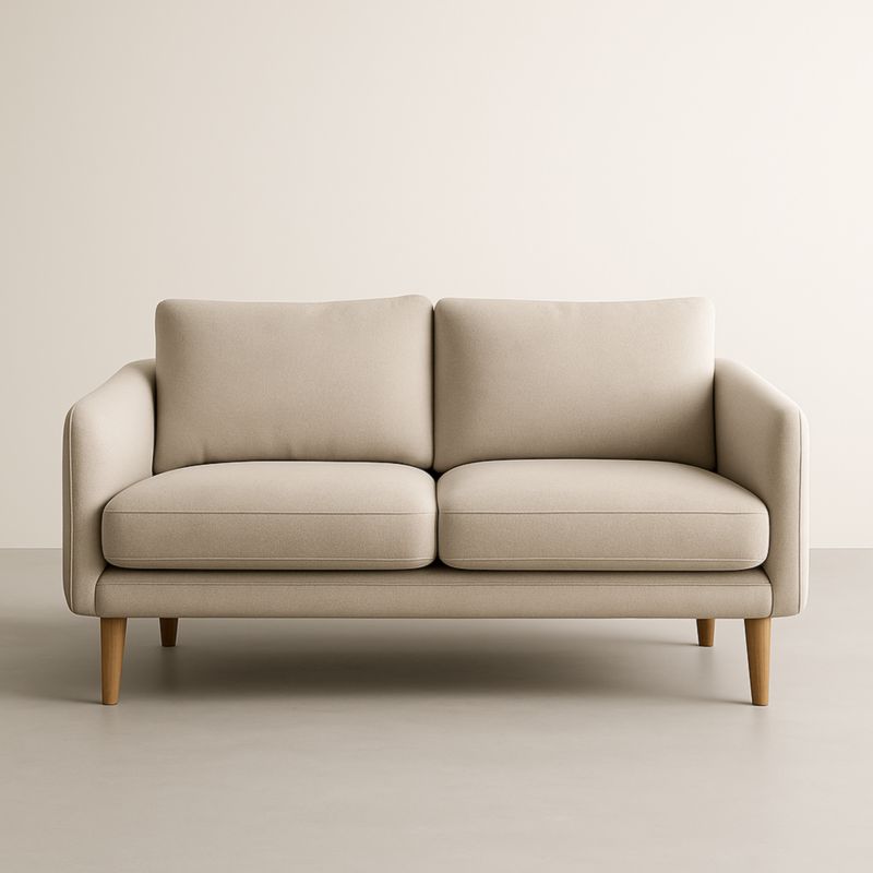 Canapé 2 Places Tissu Beige Pieds en Bois