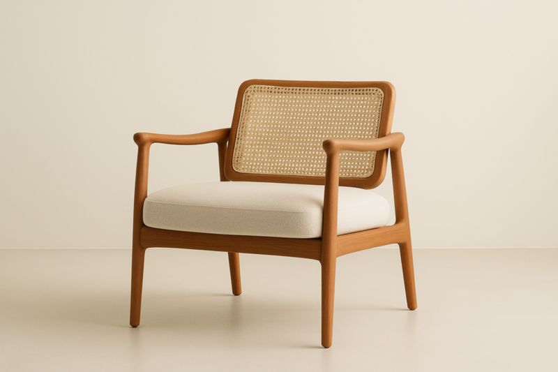 Fauteuil en Chêne et Rotin avec Coussin Beige