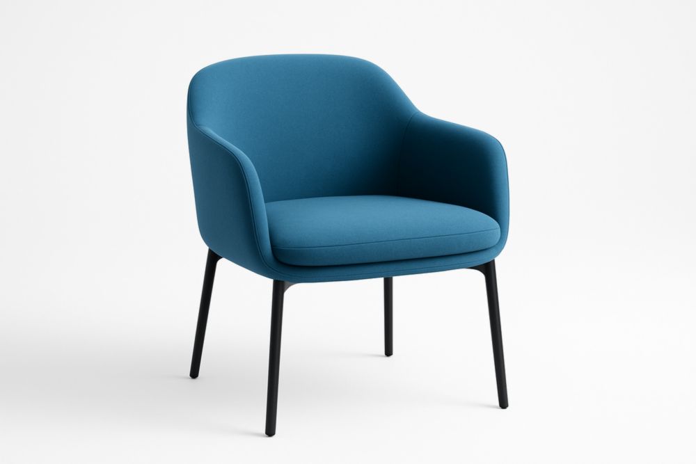 Fauteuil en polyester bleu acier avec pieds en métal noir