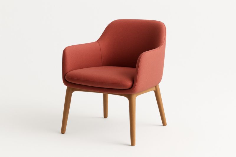 Fauteuil 67x75x80 cm en hévéa massif avec revêtement en tissu polyester rouge et rembourrage en mousse