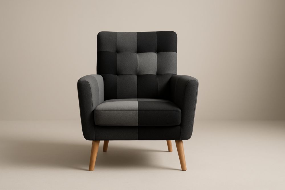 Fauteuil en tissu polyester noir/gris pieds en bois