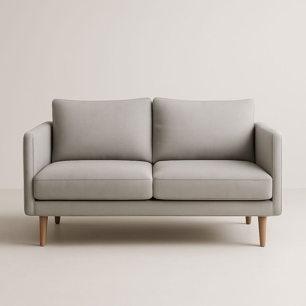 Canapé 2 places tissu gris pieds bois