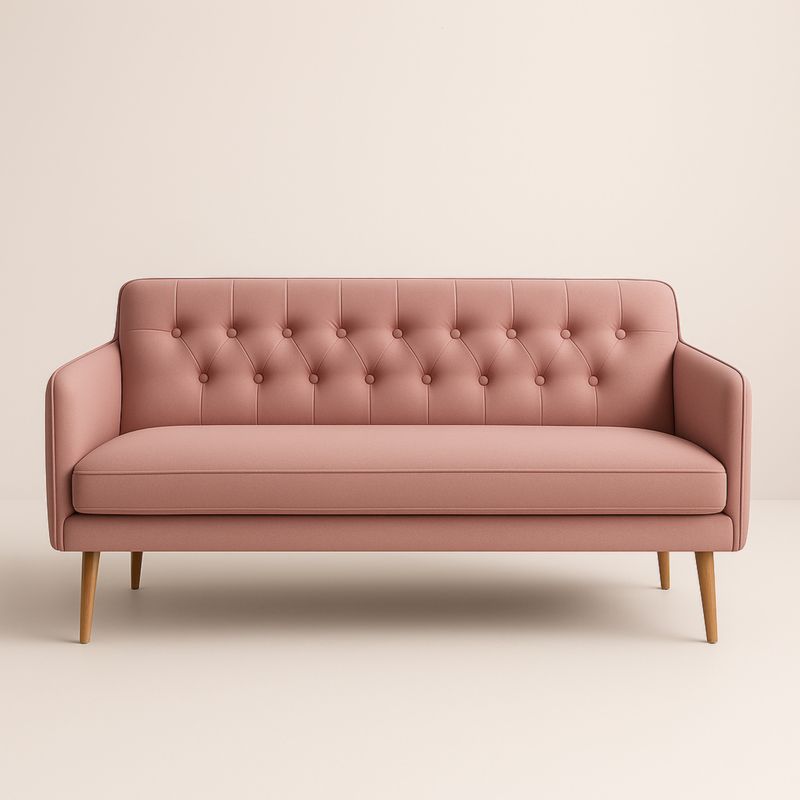 Canapé en tissu polyester rose avec pieds en bois