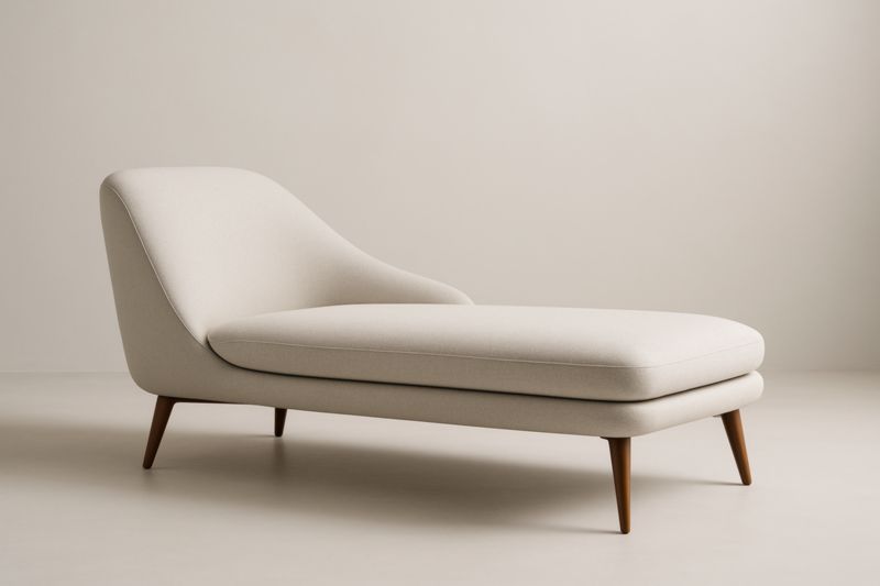 Méridienne 180x75x75 cm en hêtre massif avec revêtement en tissu polyester beige et rembourrage en mousse polyuréthane, sans accoudoirs