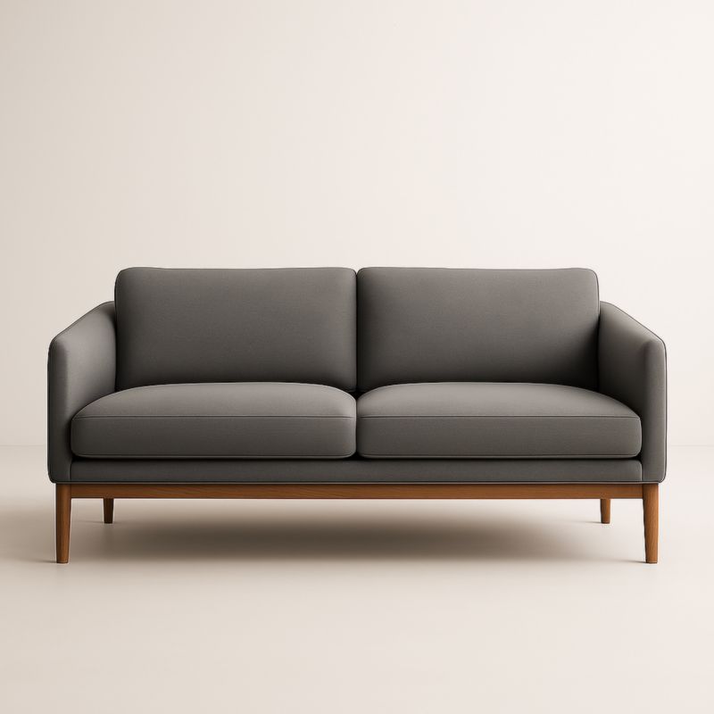 Canapé 2 Places Tissu Gris Châssis en Bois