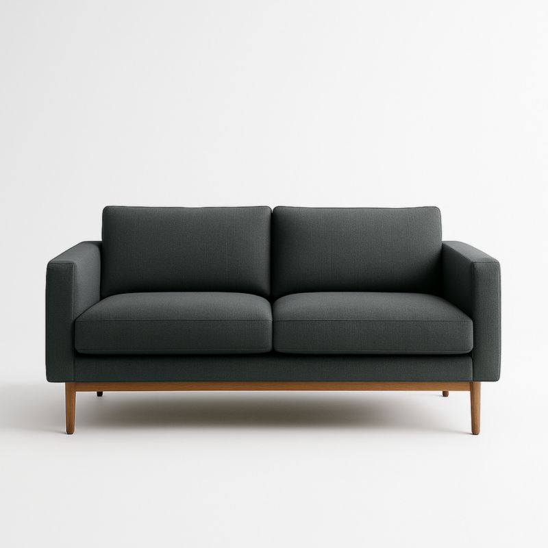 Canapé 2 places tissu polyester Anthracite pieds bois