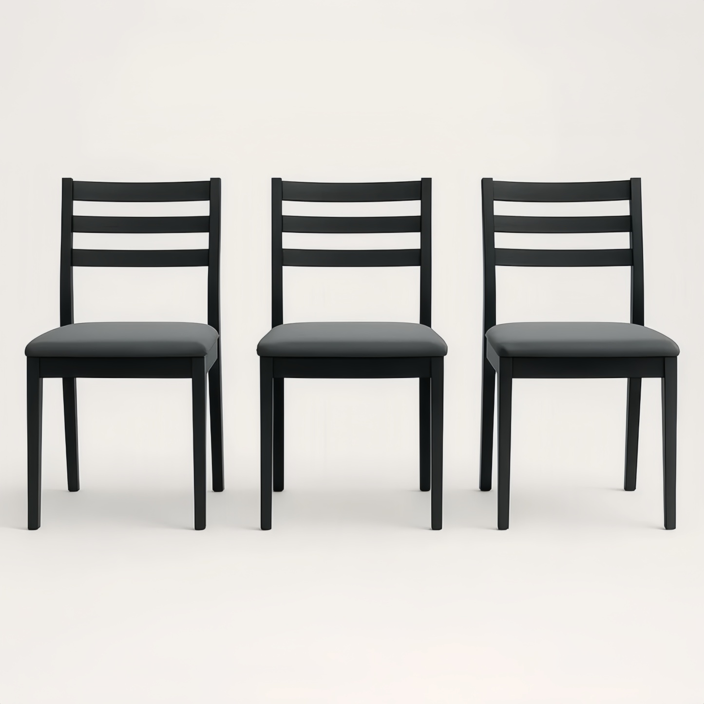 Set di 3 Sedie da Pranzo in Legno Nero con Seduta in Tessuto Poliestere Grigio