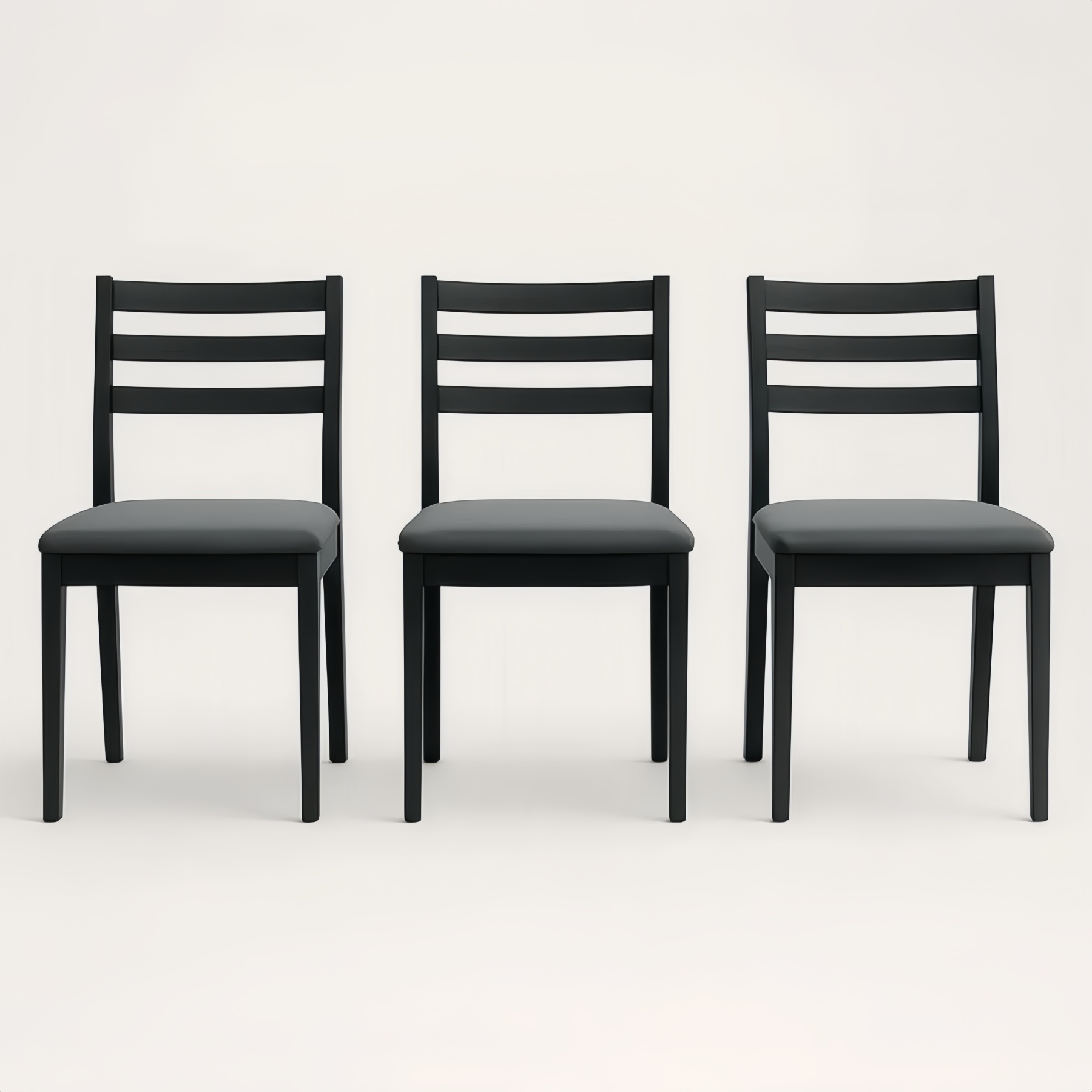 Set di 3 Sedie da Pranzo in Legno Nero con Seduta in Tessuto Poliestere Grigio