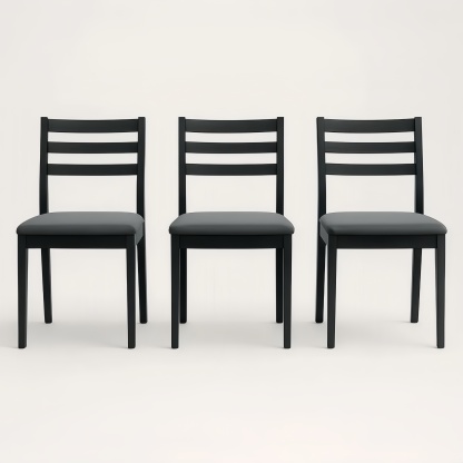 Set di 3 Sedie da Pranzo in Legno Nero con Seduta in Tessuto Poliestere Grigio
