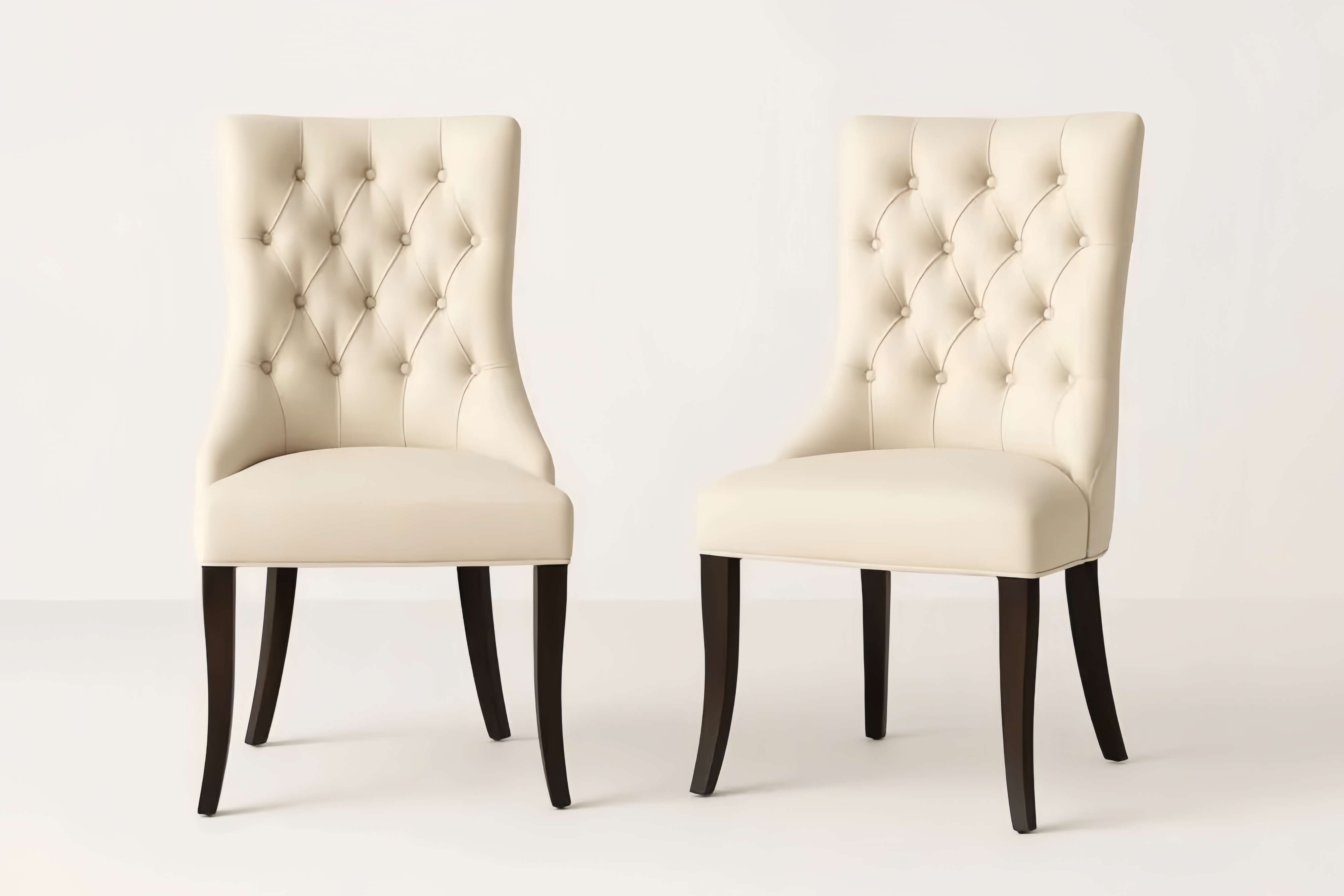 Set di 2 Sedie in Pelle Sintetica Crema con Gambe in Legno