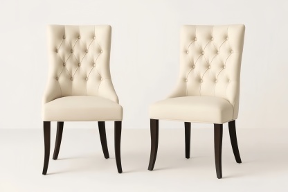 Set di 2 Sedie in Pelle Sintetica Crema con Gambe in Legno