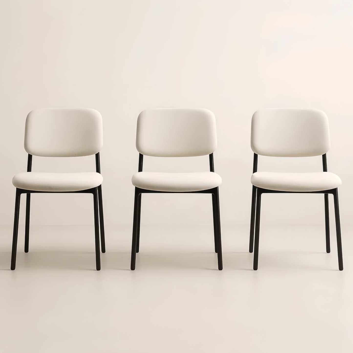 Set di 3 sedie in tessuto bianco e metallo nero